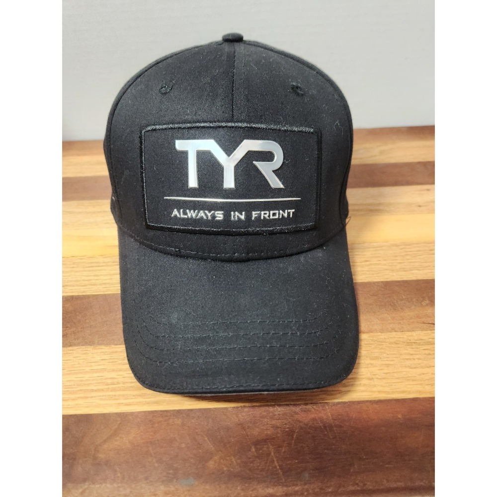 TYR Sport Swim Hat Unisex Black Stretch Fit Cap Embroidered Logo Always In Front